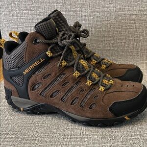 Merrell Men's Brown Hiking Boots with Yellow Accents